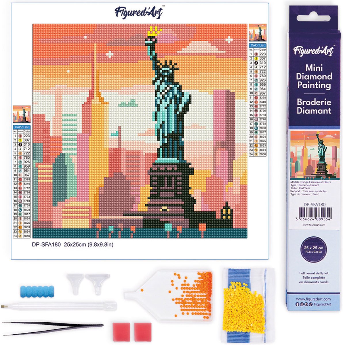 FiguredArt Mini Diamond Painting set Volwassenen 25x25 cm Heldere New Yorkse Skyline - 5D DIY Art full drill ronde diamant - Opgerold canvas